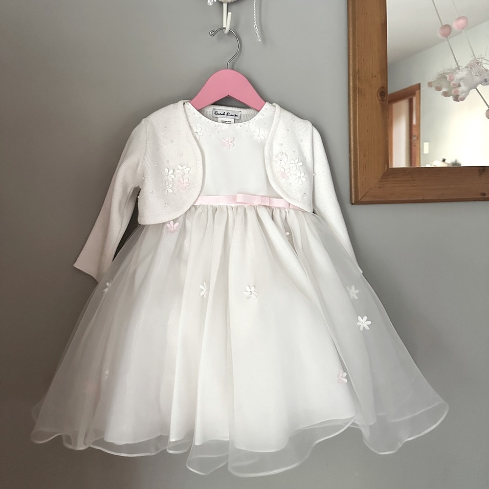 NWOT Lovely White and Pink Dress with Floral beaded details